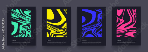 Liquid Cover with Yellow, Blue, Red, Green Color. Retro Pattern for Business Ideas. Simple Vertical Design of Neon and Fluid Background for Banner, Poster, Postcard or Brochure. Vector illustration.