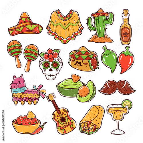 Set of cinco de mayo element hand-drawn illustration