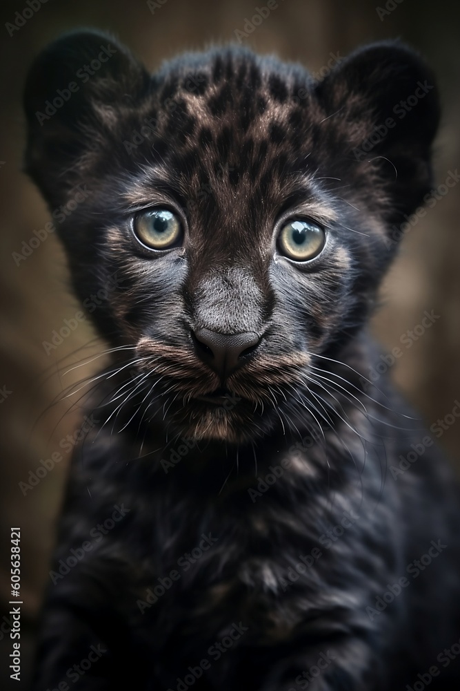 Irresistible Charmer: Portrait of a Cute Baby Black Leopard Gazing into the Camera
