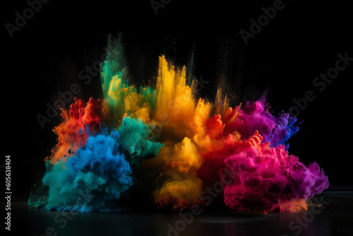 Explosion of colored powder on black background  Generative ai