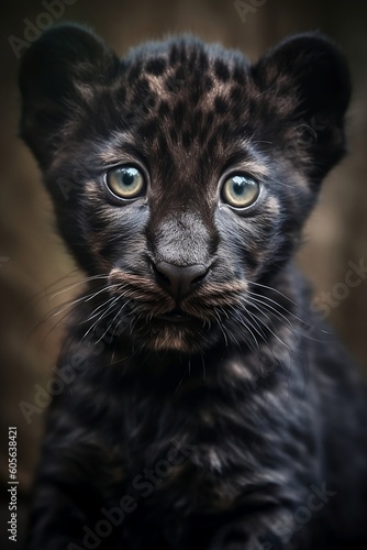 Irresistible Charmer  Portrait of a Cute Baby Black Leopard Gazing into the Camera  Generative AI 