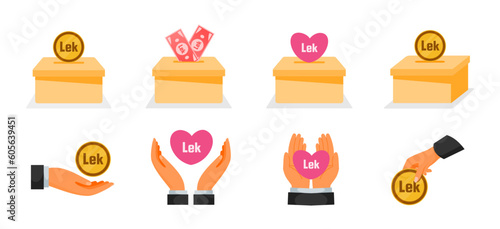 Donation Using Albanian Lek Money Icons