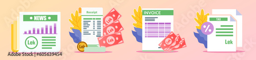 Albanian Lek Receipt and Documents Illustration