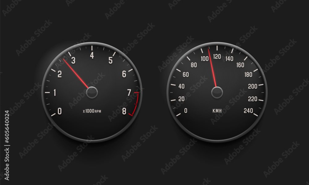 Car dasboard. Tachometer and speedometer. Vector template for your design.