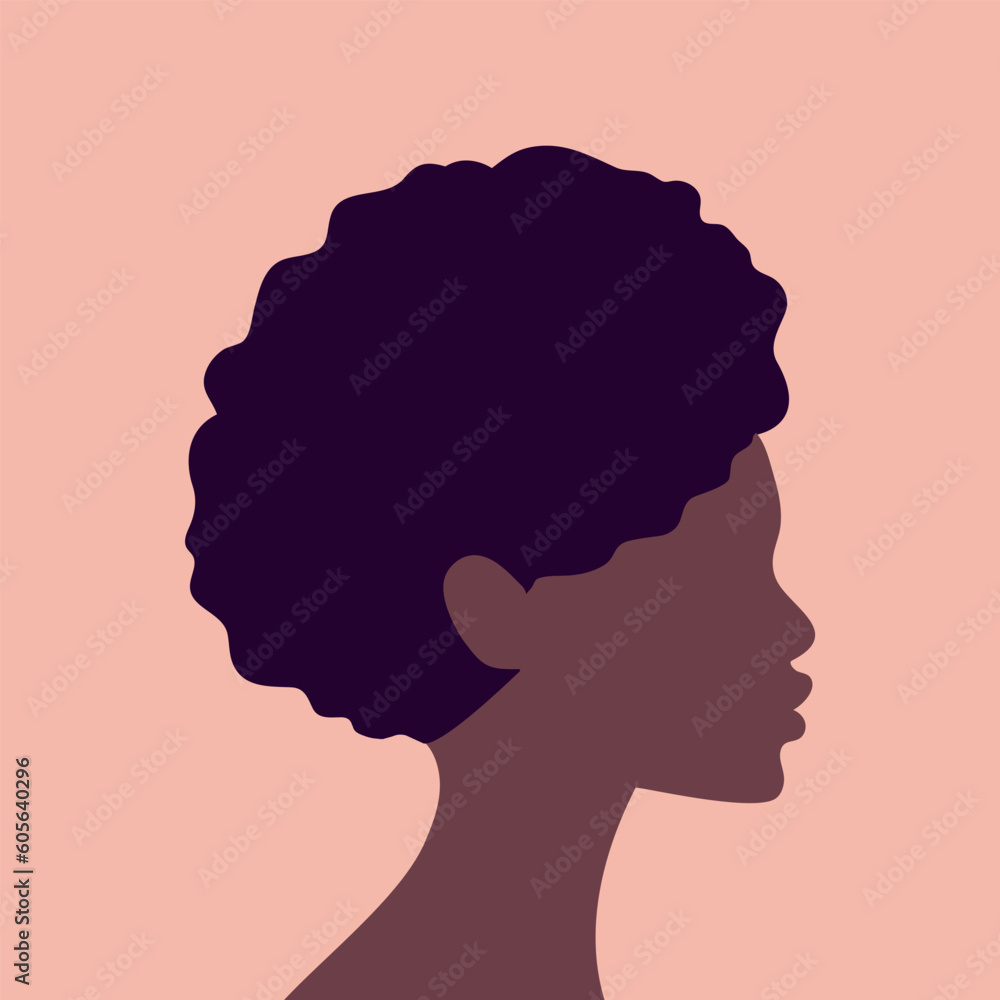 Abstract portrait of an African woman in profile. Faceless female profile outline. Minimal design. Vector art Abstract portrait of an African woman in profile. Faceless female profile outline. Minimal design. Vector art