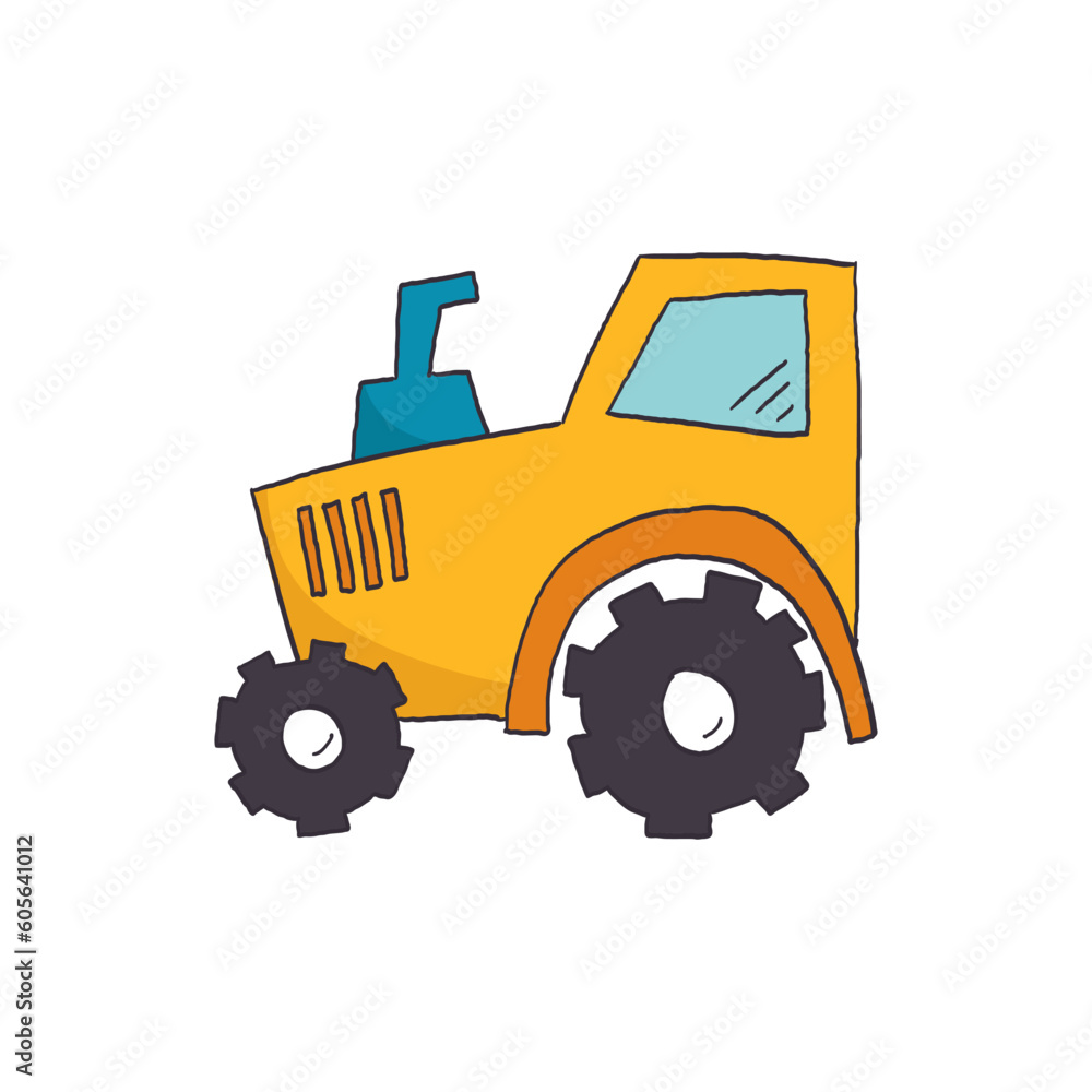 Fototapeta premium cute vehicle for kids design. Hand drawn transport icon of tractor.