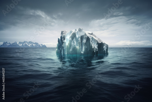 Melting iceberg, hidden danger and global warming concept, Generative ai