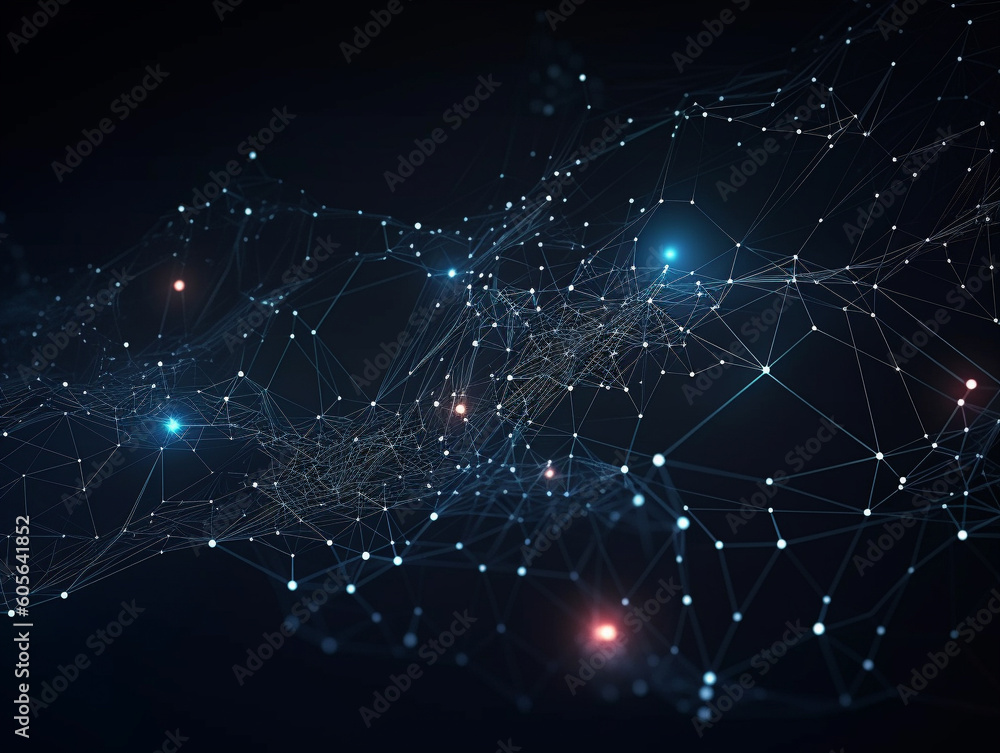 Dot and lines abstract network background. Tech mesh as concept for global digital technology and connection. Generative AI
Dot and lines abstract network background. Tech mesh as concept for global digital technology and connection. Generative AI