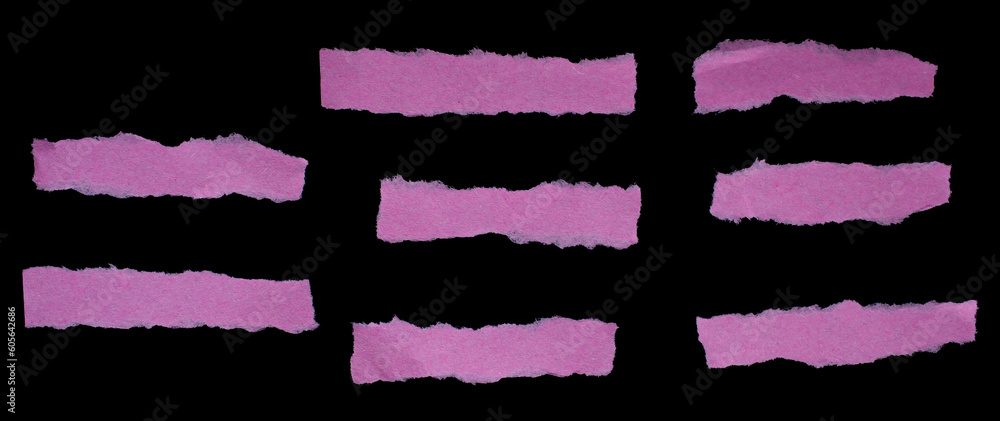 Set of pink torn paper piece isolated on black background. Ripped papers for your designs. Set of pink torn paper piece isolated on black background. Ripped papers for your designs.
