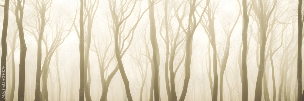 Forest in the fog, sepia tones, ai generated Forest in the fog, sepia tones, ai generated