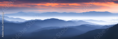 Sunset in the mountains, ai generation, panoramic © Valerii