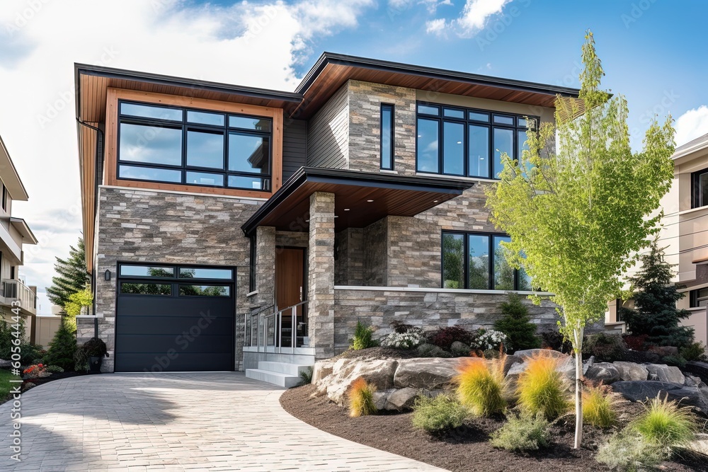 Cutting-Edge Features in a Progressive New Home with Coral Siding and Natural Stone Cladding: Includes Single Car Garage, generative AI