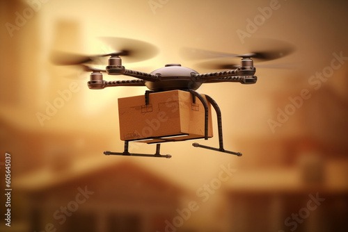 Drone in action, delivering a package with efficiency and precision. Ai generated
