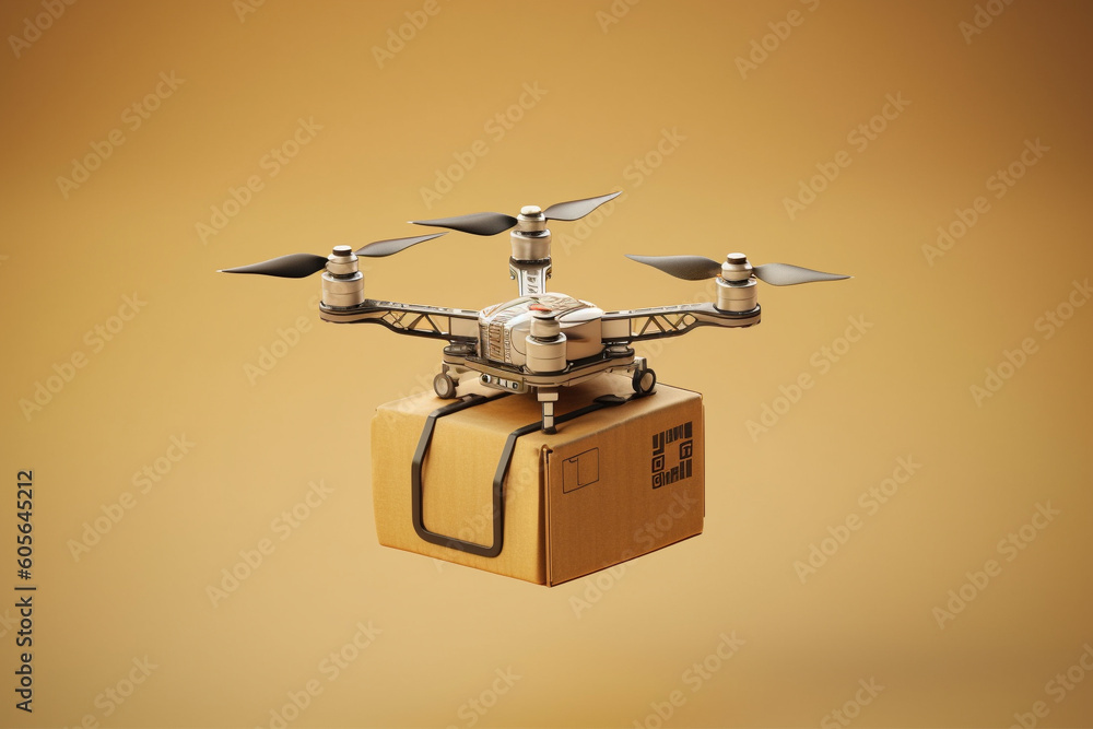 Drone in action, delivering a package with efficiency and precision. Ai generated