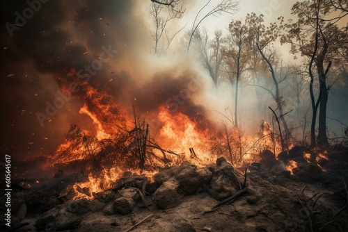 Intense forest fire wreaking environmental havoc. Generative AI