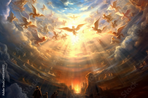 Illustration that depicts a celestial concept of heaven representing the embodiment of God s grace and love. Ai generated