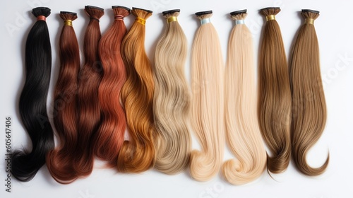 A selection of various hair extensions on white background