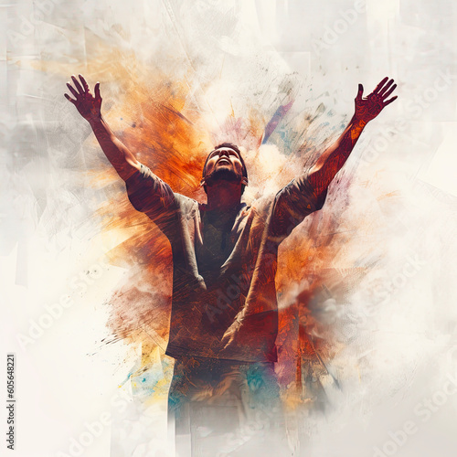 Artwork of a man raising hands in worship photo