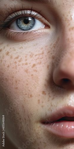 close up of eye and mouth freckles - by generative ai
