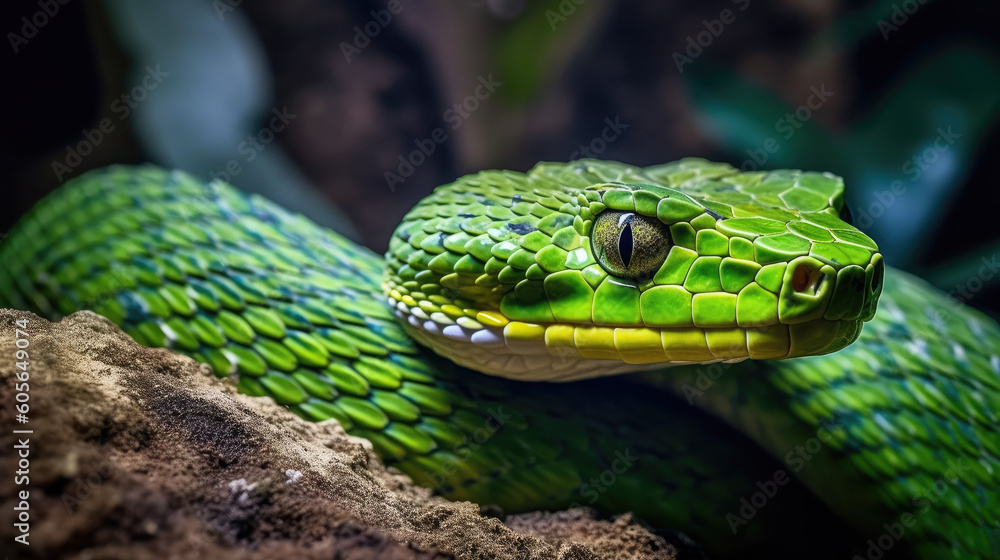 green snake spirit animal on a branch close up - by generative ai green snake spirit animal on a branch close up - by generative ai