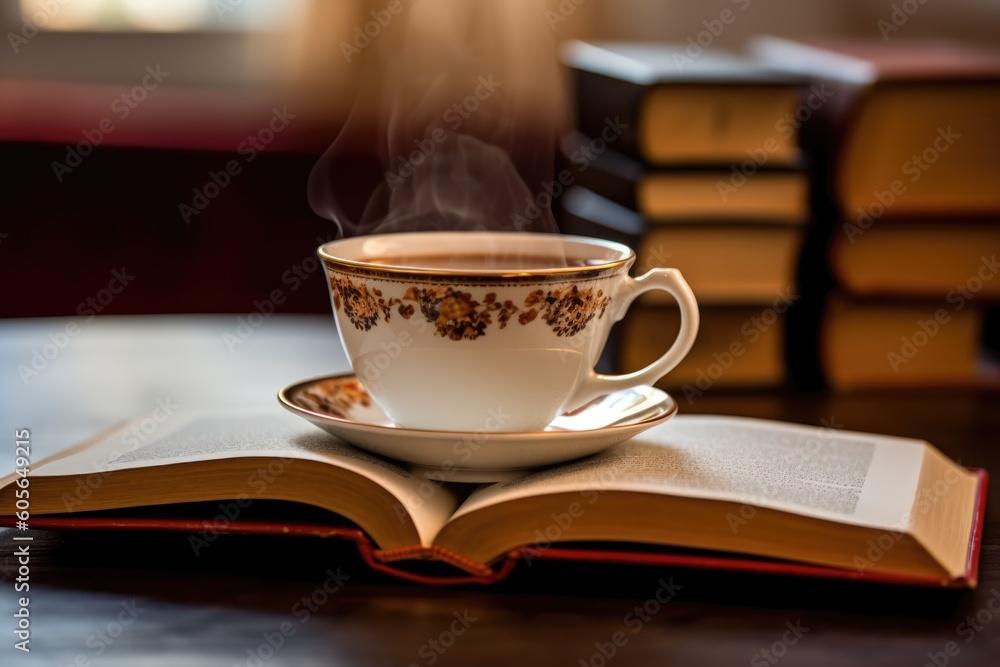 cup of coffee and books, ai genberative cup of coffee and books, ai genberative