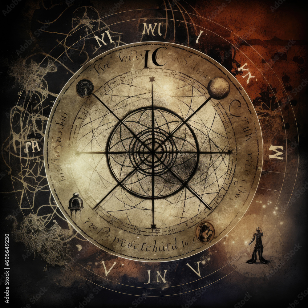 Obraz premium occult astronomical clockhoroscope witchcraft - by generative ai