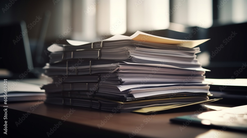 Pile of papers in the office. Generative AI Pile of papers in the office. Generative AI