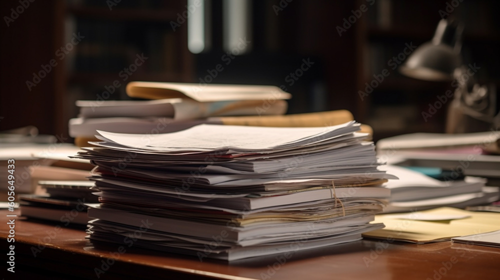 Pile of papers in the office. Generative AI Pile of papers in the office. Generative AI