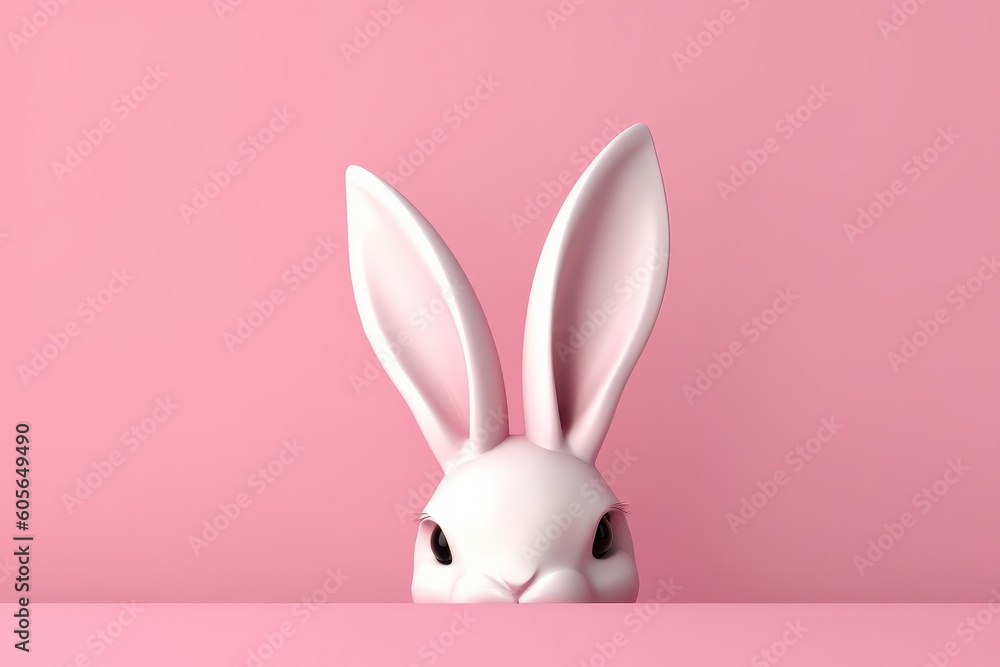 Easter bunny on pink background. Minimal easter concept, generative Ai Easter bunny on pink background. Minimal easter concept, generative Ai