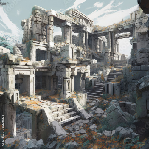 ruins of ancient antique abandoned city - by generative ai