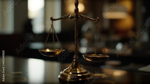 Scales of justice on the table. Generative AI