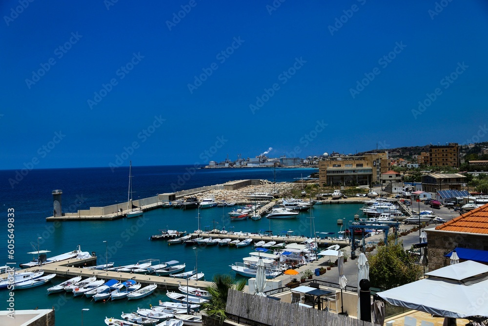 Byblos Dock And Fishing Port on a sunny day in Byblos, Keserwan-Jbeil Governorate of Lebanon