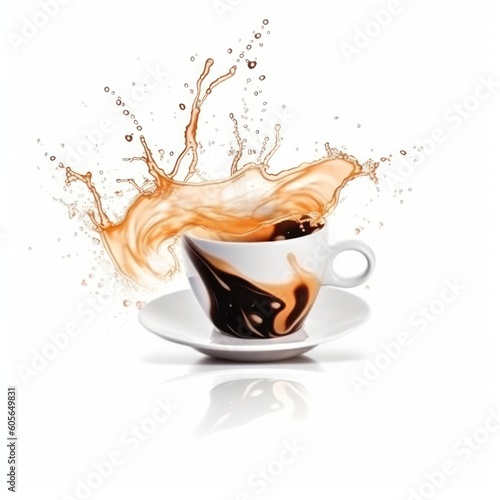 Coffee cup splashes isolated on white background. Hot beverage, Generative AI