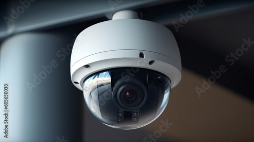 Surveillance camera on the ceiling. Generative AI