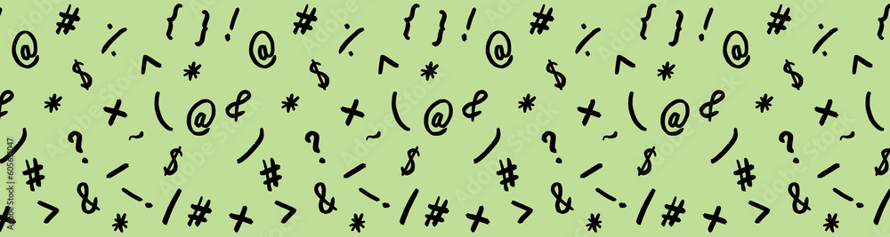 pattern with the image of keyboard symbols. Punctuation marks. Template for applying to the surface. pastel pea background. Horizontal image. Banner for insertion into site. pattern with the image of keyboard symbols. Punctuation marks. Template for applying to the surface. pastel pea background. Horizontal image. Banner for insertion into site.
