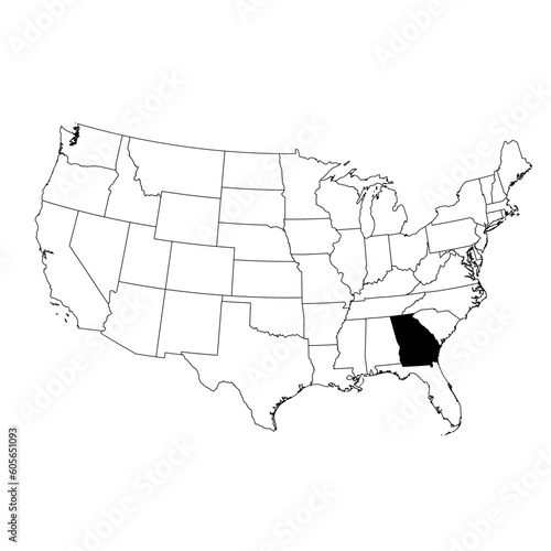 Vector map of the state of Georgia highlighted in black on the map of the United States of America.