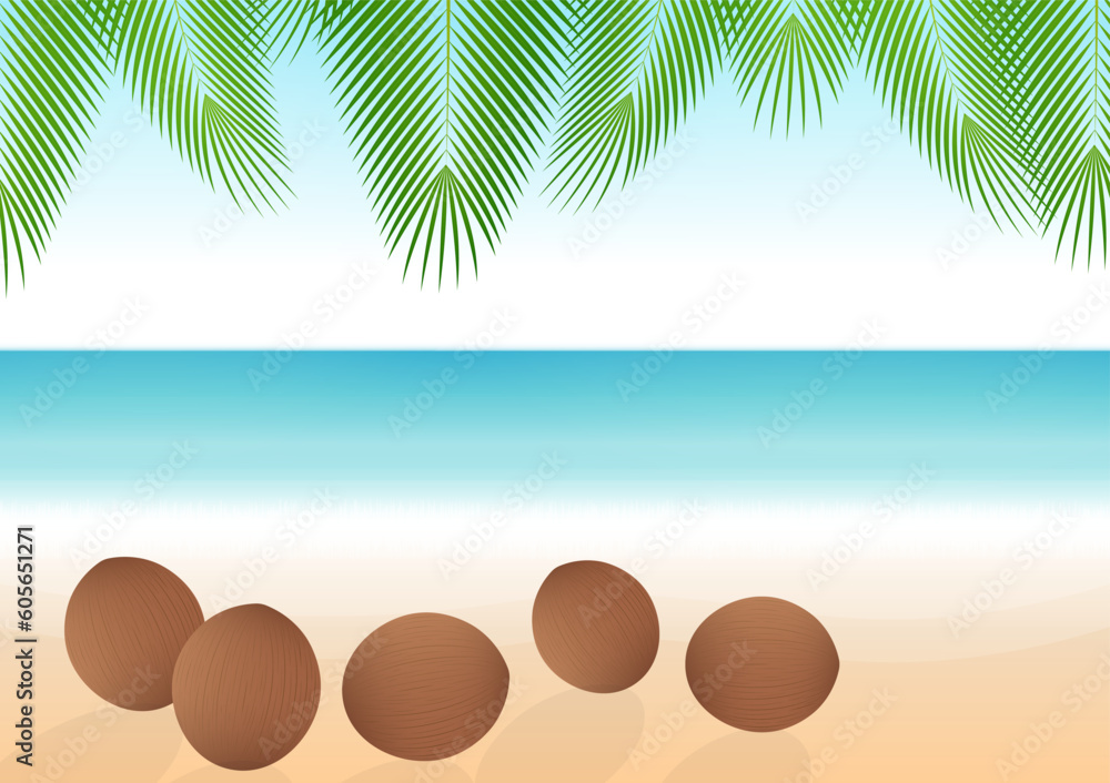 Obraz premium Coconut on Beach. Vector Illustration.