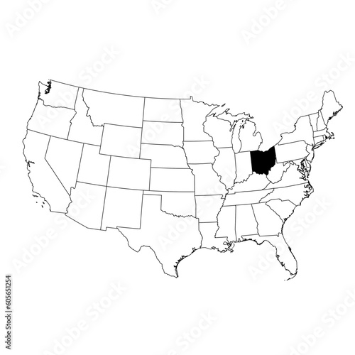 Vector map of the state of Ohio highlighted in black on the map of the United States of America.