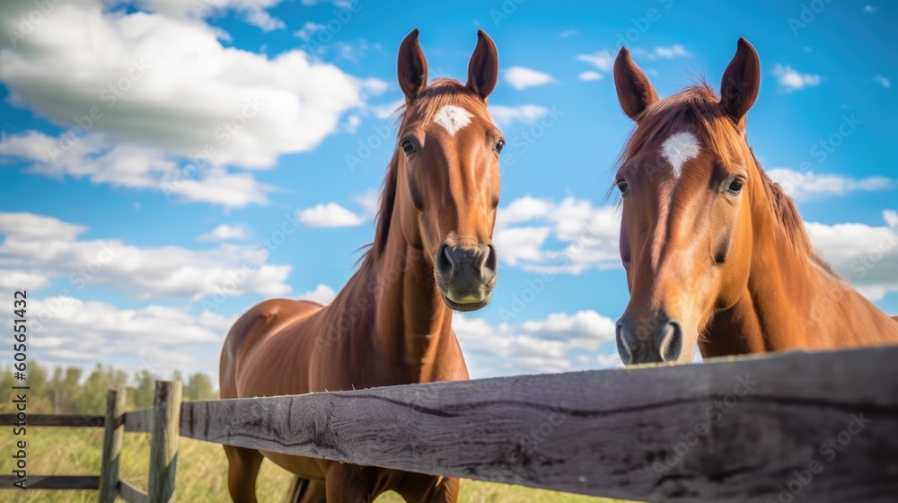 Fototapeta premium horses in the stable, ai generative