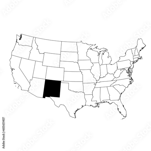 Vector map of the state of New Mexico highlighted in black on the map of the United States of America.