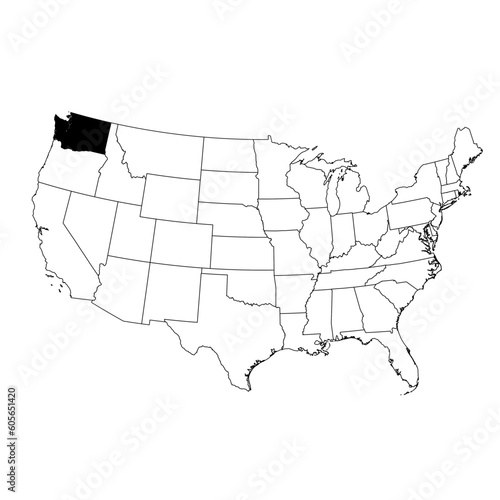 Vector map of the state of Washington highlighted in black on the map of the United States of America.