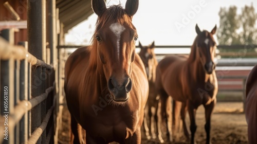 horses in the stable, ai generative