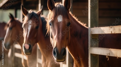 horses in the stable, ai generative © nataliya_ua