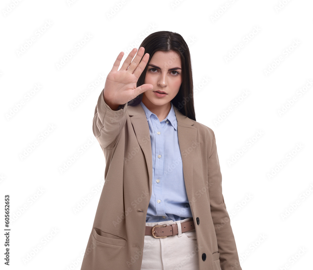 Beautiful young businesswoman in suit on white background Beautiful young businesswoman in suit on white background
