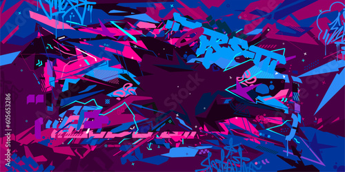 Futuristic Metaverse Cyber Colorful Abstract Urban Street Art Graffiti Style Vector Illustration Template Background