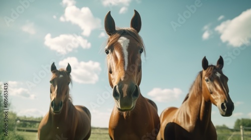 : horses in the field, ai generative