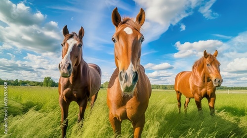 : horses in the field, ai generative