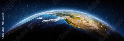North Pacific, West America space drone view