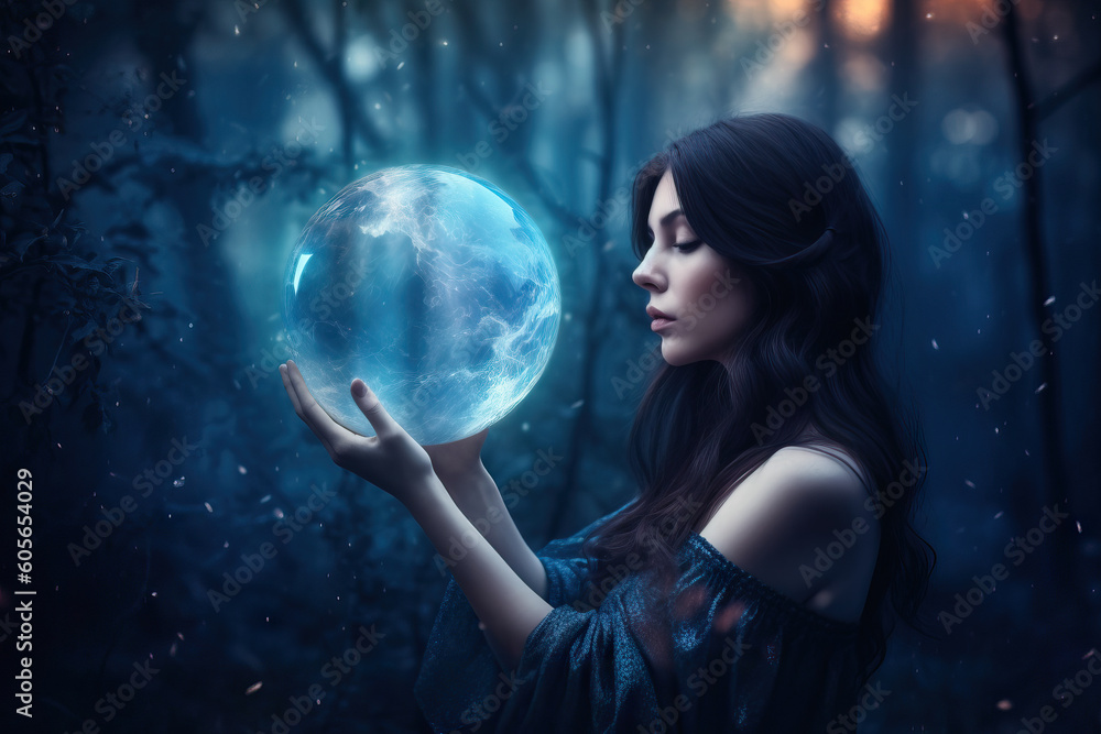 Naklejka premium Female magic. Riddle, astrology, zodiac. Banner. Generative ai