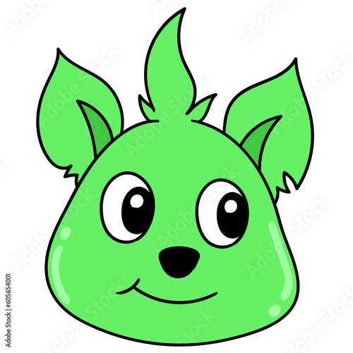 Simple illustration of a smiley green cute dog animal head against a white background